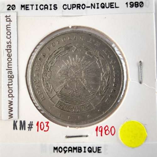 Mozambique, 20 Meticais Copper nickel 1980, (VF), World Coins Mozambique KM 103