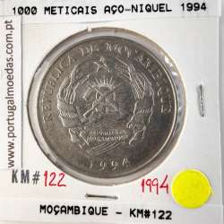Moçambique, 1000 Meticais Aço níquel 1994, (MBC), World Coins Mozambique KM 122