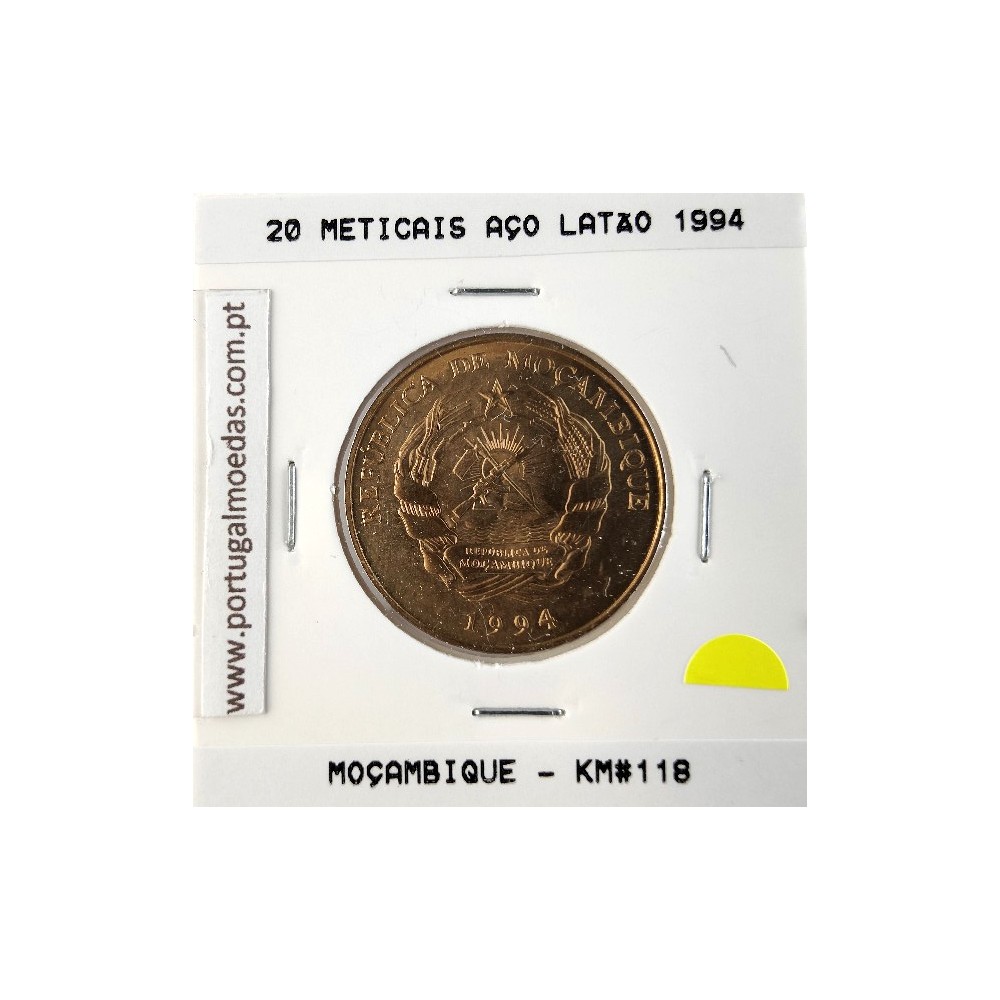 Mozambique, 20 Meticais Brass clad steel 1994, (UNC), World Coins Mozambique KM 118