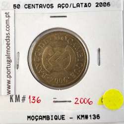 Moçambique, 50 Centavos Aço Latão 2006, (MBC), World Coins Mozambique KM 136