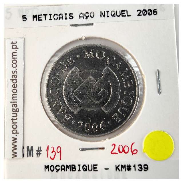 Mozambique, 5 Meticais Nickel plated steel 2006, (UNC), World Coins Mozambique KM 139