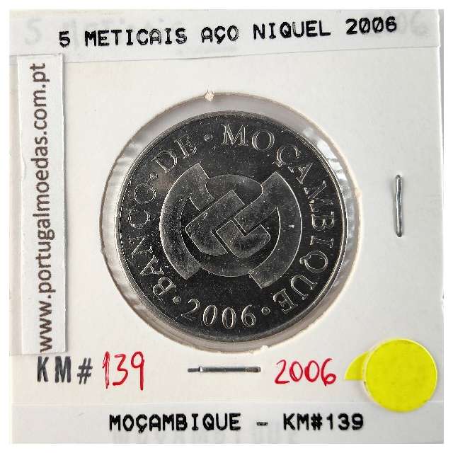 Mozambique, 5 Meticais Nickel plated steel 2006, (UNC), World Coins Mozambique KM 139