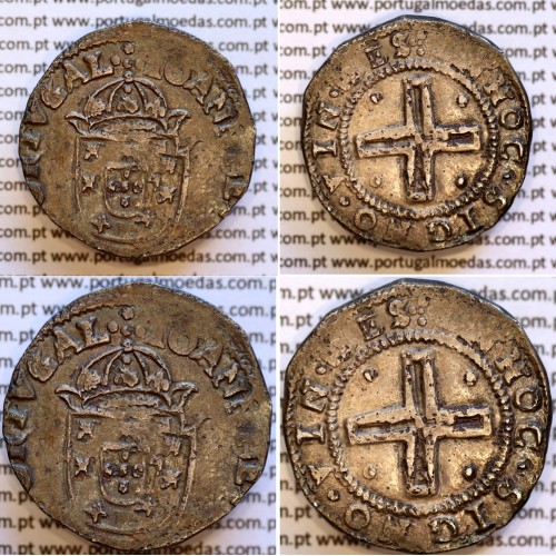Tostão Prata  D. João IV 1640-1656, com três "NNN" na legenda:  +IOANNNES IIII DG REX PORTVGAL / +INHOC.SIGNO.VIN.CES