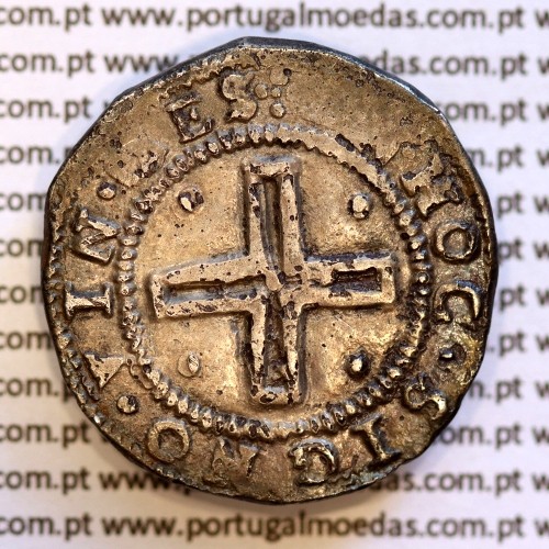 Tostão Prata  D. João IV 1640-1656, com três "NNN" na legenda:  +IOANNNES IIII DG REX PORTVGAL / +INHOC.SIGNO.VIN.CES