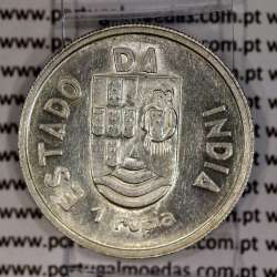 silver coin 1 Rupee 1935 of India Portuguese, World Coins India Portuguese KM 22