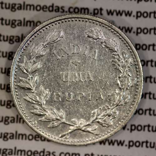 India silver coin 1 Rupee 1912, date amended 1912 over 1911, World Coins India Portuguese KM 18