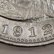 silver coin 1 Rupee 1912 of India, date amended 1912 over 1911, World Coins India Portuguese KM 18