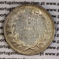 1 Rupee 1912 of India , date amended 1912 over 1911, World Coins India Portuguese KM 18
