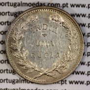 1 Rupia 1912 prata Índia, data emendada 1912 / 1911, India Portuguesa, (Bela-), World Coins India Portuguese KM 18