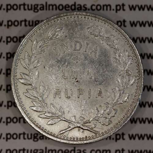 Silver coin 1 Rupee 1912 India, normal date unamended, World Coins India Portuguese KM 18