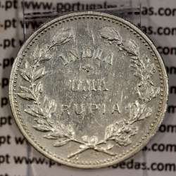 Silver coin 1 Rupee 1912 India, normal date unamended, World Coins India Portuguese KM 18