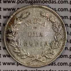 Silver coin 1 Rupee 1912 India, normal date unamended, World Coins India Portuguese KM 18