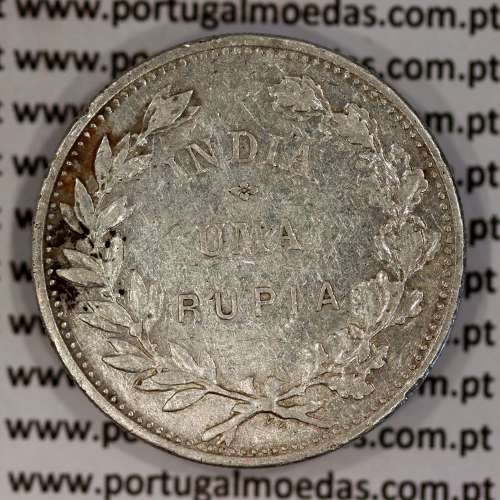 Silver coin 1 Rupee 1912 India, normal date unamended, World Coins India Portuguese KM 18