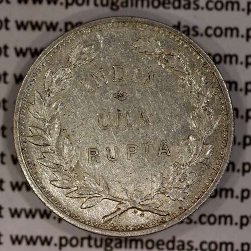 Silver coin 1 Rupee 1912 India, normal date unamended, World Coins India Portuguese KM 18