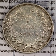 1 Rupia 1912 prata Índia, data normal "não emendada", India Portuguesa, (MBC+), World Coins India Portuguese KM 18