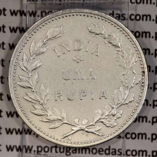 silver coin 1 Rupee 1912 of India, date amended 1912 over 1911, World Coins India Portuguese KM 18