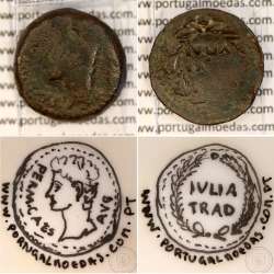 Augustus, Asse Bronze, Julia Traducta, Imperador Augusto, (11 a.C.), Legenda: PERM. CAES AVG / IVLIA TRAD, RPC 108, Cohen 151