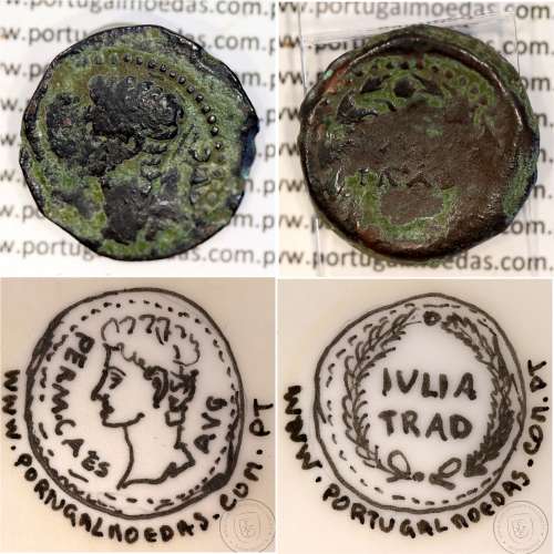 Roman coin of Augustus, Æ As of Iulia Traducta, Hispania, Legend:  PERM. CAES AVG/ IVLIA TRAD, Burgos 1614, RPC 108, SEAR 551
