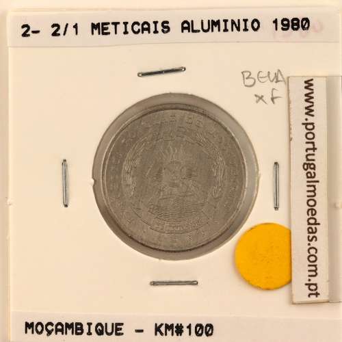 Mozambique, 2- 2/1 Meticais Aluminium 1980, (XF), World Coins Mozambique KM 100