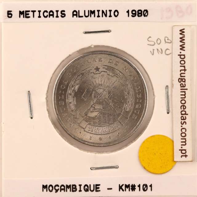 Mozambique, 5 Meticais Aluminium 1980, (UNC), World Coins Mozambique KM 101