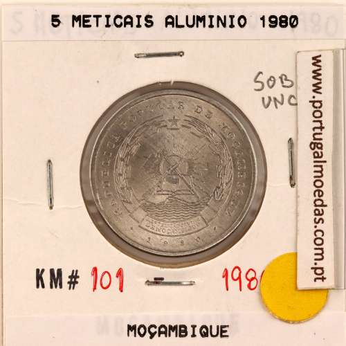 Mozambique, 5 Meticais Aluminium 1980, (UNC), World Coins Mozambique KM 101