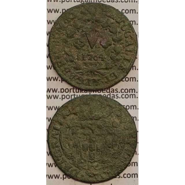 MOEDA V REIS COBRE 1754 (BC+) - D.JOSÉ I - IOSEPHUS - COM PENTAPÉTALOS E LEGENDA JUNTO Á COROA