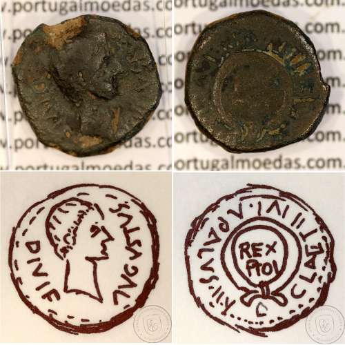 Roman Coin of Augustus,  Semis Æ of Carthago Nova , Duovirs C Laetilius Apalus and Rex Ptolemay, RPC 172, Burgos 590