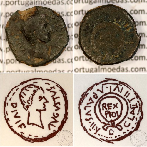 Augustus, Semis Æ, Cartago Nova, 14d.C, Legenda: AVGVSTVS DIVI F / C LAETILIVS APALVS II V Q / REX PTOL, RPC 172