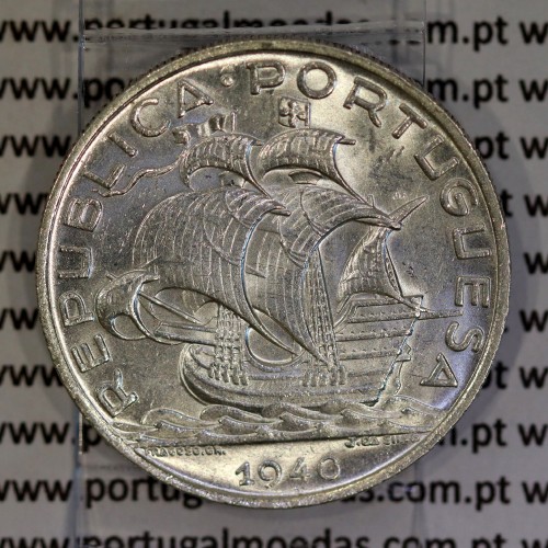 Portugal silver coin of 10 Escudos 1940, 10$00 silver 1940 of the Portuguese Republic, (XF+/UNC), World Coins Portugal KM 582