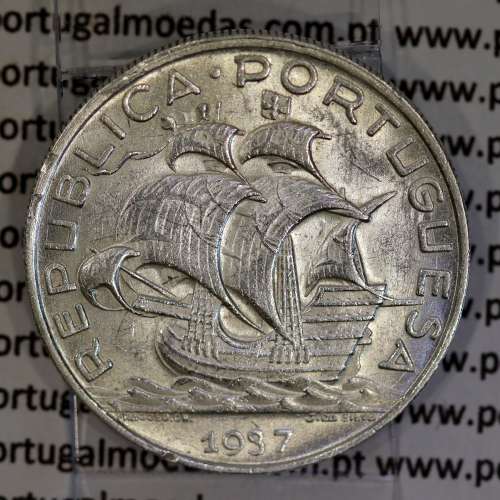 Portugal silver coin of 10 Escudos 1937, 10$00 silver 1937 of the Portuguese Republic, (XF-), World Coins Portugal KM 582