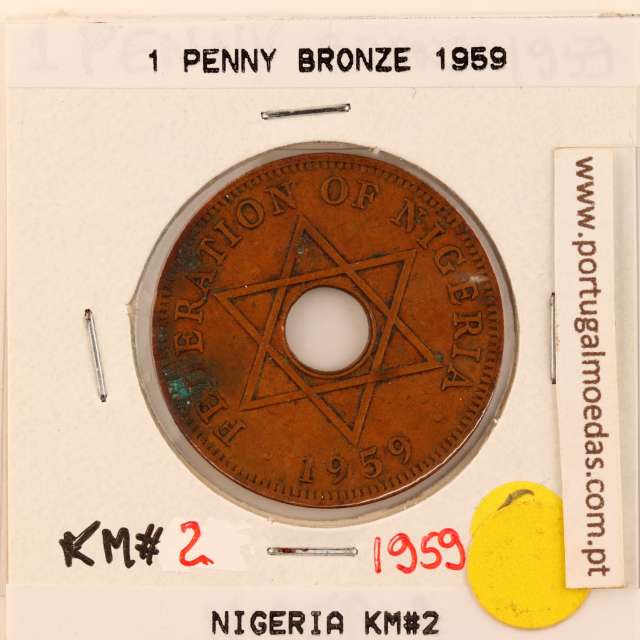 Nigéria 1 Penny 1959 Bronze, (MBC), World Coins Nigeria KM 2