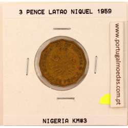 Nigéria 3 Pence 1959 Latão Niquel, (MBC), World Coins Nigeria KM 3