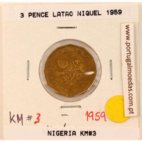 Nigéria 3 Pence 1959 Latão Niquel, ( Bela), World Coins Nigeria KM 3