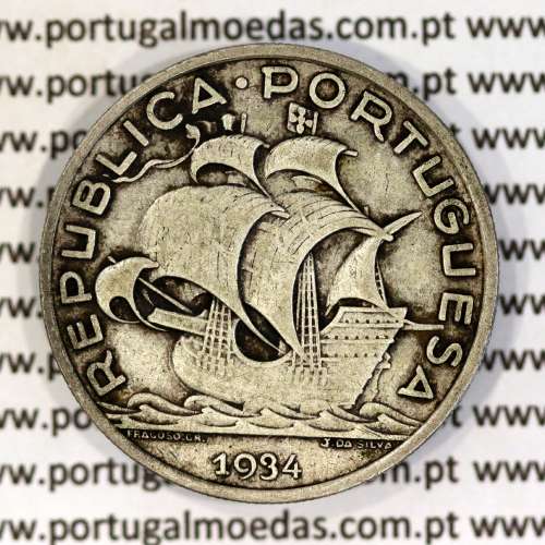 Portugal silver coin of 10 Escudos 1934, 10$00 silver 1934 of the Portuguese Republic, (VF), World Coins Portugal KM 582