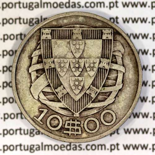 Portugal silver coin of 10 Escudos 1934, 10$00 silver 1934 of the Portuguese Republic, (VF), World Coins Portugal KM 582