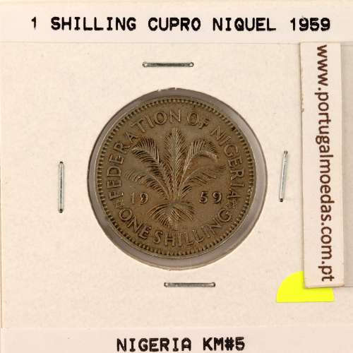 Nigéria 1 Shilling 1959 Cupro Niquel, (MBC), World Coins Nigeria KM 5