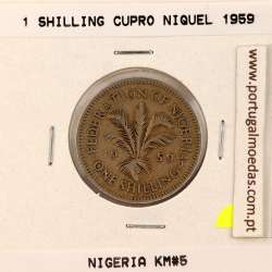 Nigéria 1 Shilling 1959 Cupro Niquel, (MBC), World Coins Nigeria KM 5