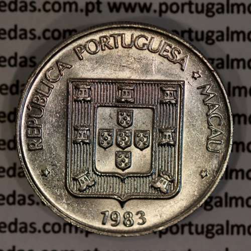 Macau 5 Patacas 1983 Copper-nickel, ( 5 MOP Singapore Mint), (XF), Former Portuguese Colony of Macau, World Coins Macao KM 24.1