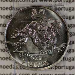 Macau 5 Pataca 1988 Cuproníquel, Variante Alto Relevo (Singapore Mint), (Soberba), Ex-Colónia Macau, World Coins Macao KM 24.1