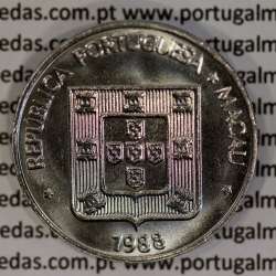 Macau 5 Pataca 1988 Cuproníquel, Variante Alto Relevo (Singapore Mint), (Soberba), Ex-Colónia Macau, World Coins Macao KM 24.1