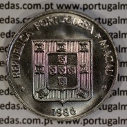 Macau 5 Pataca 1988 Cuproníquel, Variante Alto Relevo (Singapore Mint), (Soberba), Ex-Colónia Macau, World Coins Macao KM 24.1