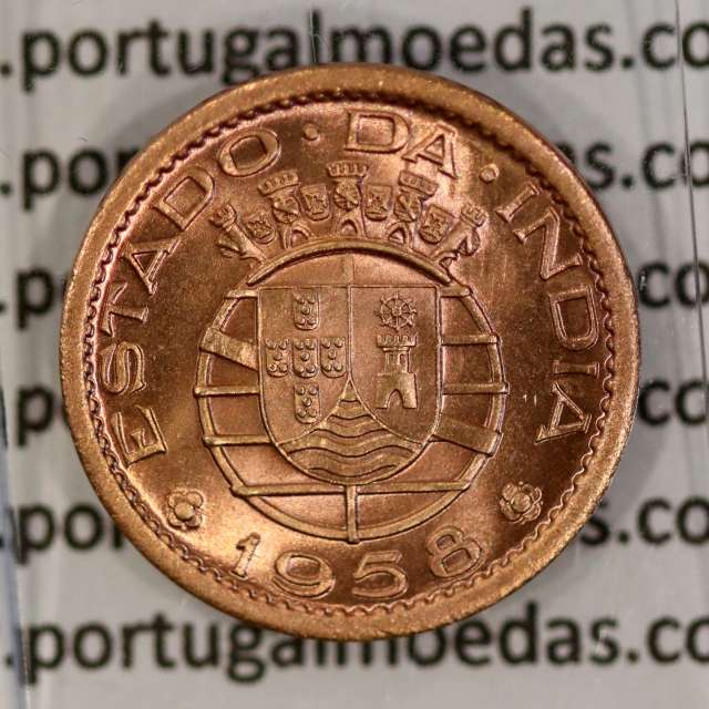 India 10 centavos 1958 bronze, $10 centavos 1958 Índia Portuguese , (UNC), World Coins India Portuguese KM 30