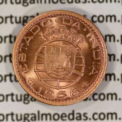 India 10 centavos 1958 bronze, $10 centavos 1958 Índia Portuguese , (UNC), World Coins India Portuguese KM 30