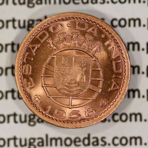 Índia 10 centavos 1958 bronze Estado da India Portuguesa, $10 centavos 1958 Índia, (Soberba), World Coins India Portuguese KM 30