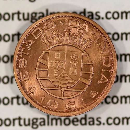 India Portuguese 10 centavos 1961 bronze, $10 centavos 1961 Índia, (UNC), World Coins India Portuguese KM 30