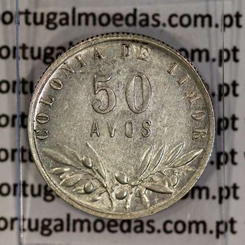 Timor silver coin 50 Avos 1945, Former Portuguese colony of Timor, (VF+/XF), World Coins Timor KM 7