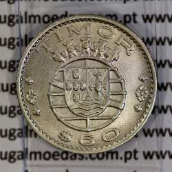 Timor coin 60 Centavos 1958 Nickel brass, ($60) centavos 1958 Former Portuguese colony of Timor, (XF), World Coins Timor KM 12