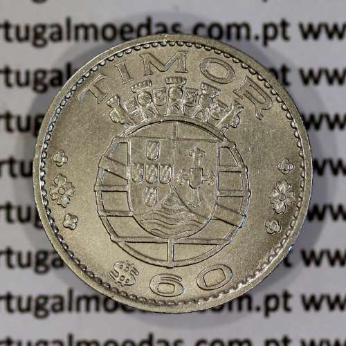 Timor coin 60 Centavos 1958 Nickel brass, ($60) centavos 1958 Former Portuguese colony of Timor, (XF), World Coins Timor KM 12