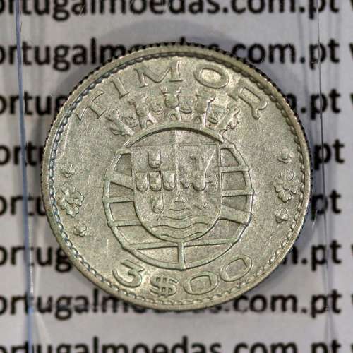 Timor 3 Escudos 1958 Prata, 3$00 escudos 1958 Ex-colónia Portuguesa de Timor, (MBC+), World Coins Timor KM 14