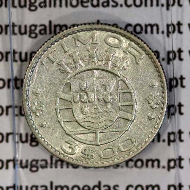 Timor, 3 Escudos 1958 Prata, 3$00 escudos 1958 Ex-colónia Portuguesa de Timor, (MBC+), World Coins Timor KM 14